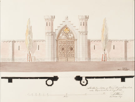 Akvarell av port till Galärvarvet