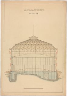 Värtagasverket – Gasklocka I av Ferdinand Boberg (sektionsritning)