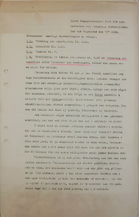 Protokoll från en sommarkurs på Kvinnliga medborgarskolan vid Fogelstad 1944
