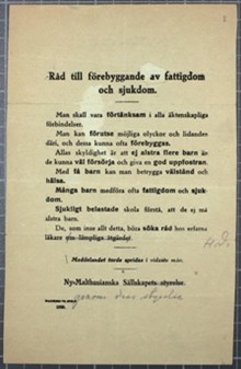 Råd till förebyggande av fattigdom och sjukdom - flygblad 1923