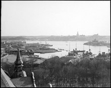 Utsikt från Nordiska museets västra mittorn mot söder. Galärvarvet i förgrunden