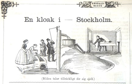 En kloak – i Stockholm. Bildskämt i Söndags-Nisse – Illustreradt Veckoblad för Skämt, Humor och Satir, nr 34, den 19 augusti 1866