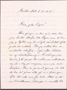 Resetalare Emma Aulin rapporterar till Signe Bergman från sin rösträttsresa 1915