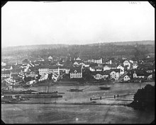 Daguerreotypi från 1846. Ladugårdslandet sett från Navigationsskolan vid Mosebacke torg