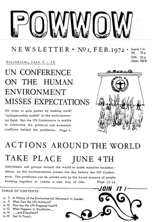 FN:s miljövårdskonferens 1972. Alternativrörelsens engelska nyhetsbrev februari 1972. 