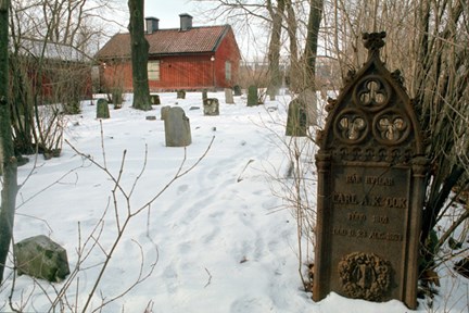 Kolerakyrkogården och dödgrävarbostället i kvarteret Bostället vid Skansbacken, vintertid