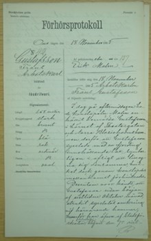 Arbetskarlen Frans Gustafsson, 39, häktad för lösdriveri 18 november 1885 - polisförhör