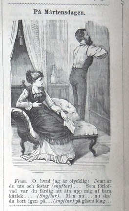 På Mårtensdagen. Bildskämt i Söndags-Nisse – Illustreradt Veckoblad för Skämt, Humor och Satir, nr 46, den 17 november 1878