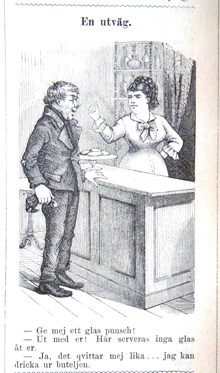 En utväg. Bildskämt om drucken man i Söndags-Nisse – Illustreradt Veckoblad för Skämt, Humor och Satir, nr 42, den 20 oktober 1878