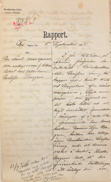 Polisrapport från inbrott på Skeppsbron 1895