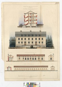 Ritning till arbetarbostadshus "Gröna gården" från 1854