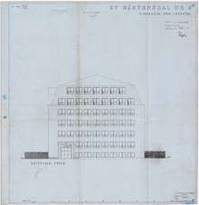 Ritning till industri i Södra Hammarbyhamnen från 1946, Fryshuset sedan 1997