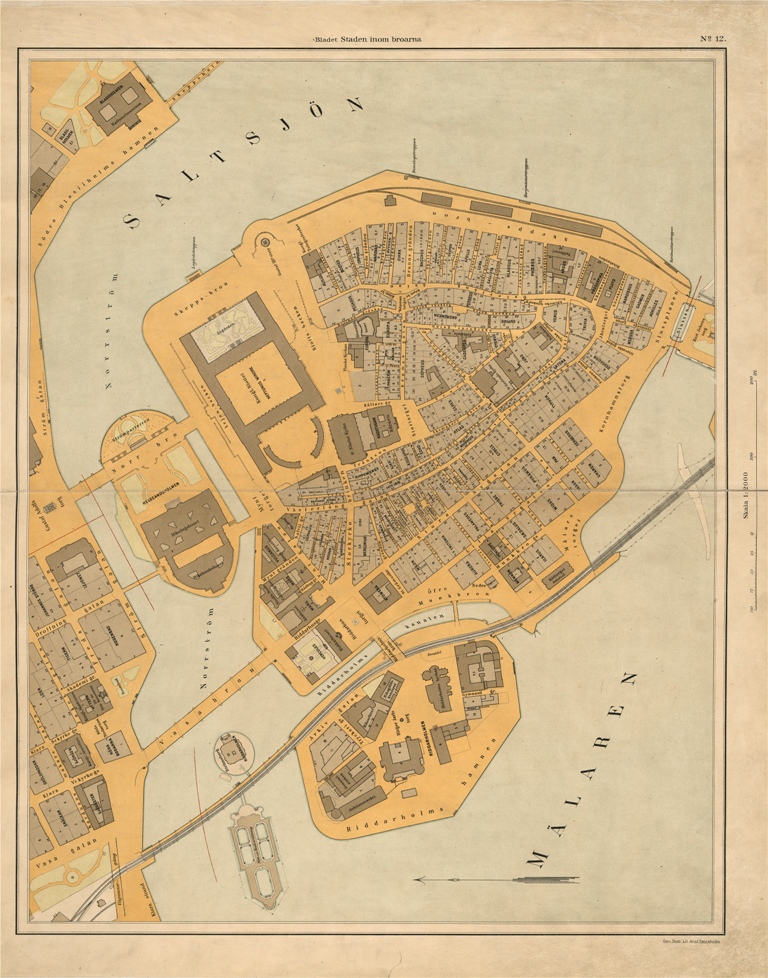 Karta ”Bladet Staden inom broarna” 1909 - Stockholmskällan