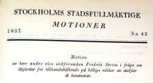 Motion om tillhandahållande på billiga villkor av ateljéer för konstnärer - Stadsfullmäktige 1937