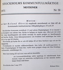 Motion angående anordnande av hiss till de kommunala institutionerna i Högdalsgången 18 och 24 - Kommunfullmäktige 1971