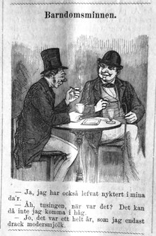 Barndomsminnen. Bildskämt om alkoholister i Söndags-Nisse – Illustreradt Veckoblad för Skämt, Humor och Satir, nr 38, den 22 september 1878