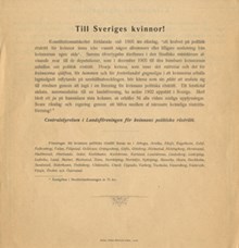 Uppmaning till Sveriges kvinnor att ansluta sig till den kvinnliga rösträttsrörelsen - 1905
