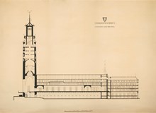 Ritning "Stockholms stadshus. Längdsektion genom Södra längan." (uppmätningsritning 1923)