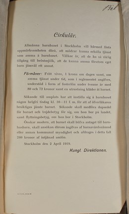 Cirkulär med villkor för amtjänst år 1919