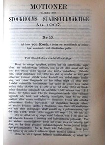 Motion "i fråga om anställande af kvinnliga assistenter vid Stockholms polis" - Stadsfullmäktige 1907 