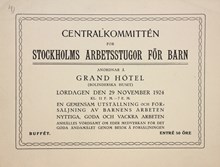 Annons för utställning på Grand hotel av barns hantverksarbeten från arbetsstugor - 1924