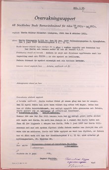Övervakningsrapport till Barnavårdsnämnden 1926-1927