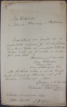 Målarmästare Håkansson begär utträde ur Svenska kyrkan 1884