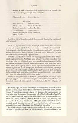 Rättens text om Anders Winklers arvstvist, ur tryckta tänkeboken 1630.