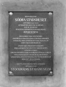 Skylt på Stadsmuseet, som berättar om Södra Stadshusets historia
