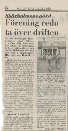 Artikel från DN Sydväst 1988: Förening redo ta över driften.
