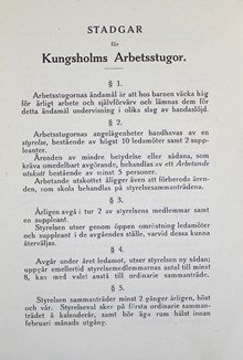 Stadgar för Kungsholms arbetsstuga - en föregångare till fritis