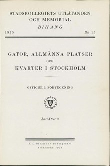 "Gator, allmänna platser och kvarter i Stockholm" 1935, årgång 3