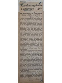 "Revolveruppträde i spårvagn i går" - artikel Dagens Nyheter 1913