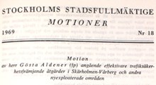 Motion angående effektivare trafiksäkerhetsfrämjande åtgärder i Skärholmen-Vårberg och andra nyexploaterade områden - Stadsfullmäktige 1969