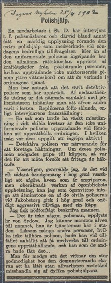 Polishjälp - notis om att civila med käppar fått bistå polisen vid demonstration 1902