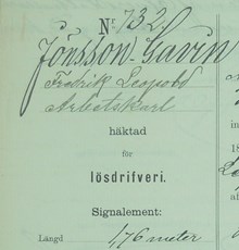 Arbetskarlen Fredrik Leopold Jönsson-Gavin häktad för lösdriveri 21 oktober 1886 - polisförhör 