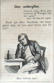 Den undergifne! Bildskämt om höjda ölpriser i Söndags-Nisse – Illustreradt Veckoblad för Skämt, Humor och Satir, nr 42, den 14 oktober 1866