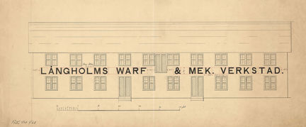 Ritning på Långholms- warf och mekaniska verkstad