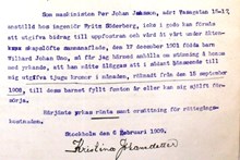 Kristina Johansdotter, 44, stämmer Per Johan Jansson, 37, på underhåll för vårdnad av deras gemensamma barn - rättsfall 1909