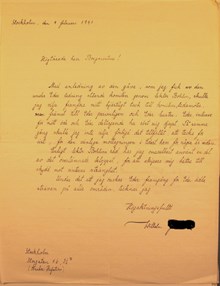 Tackbrev från flykting 1941